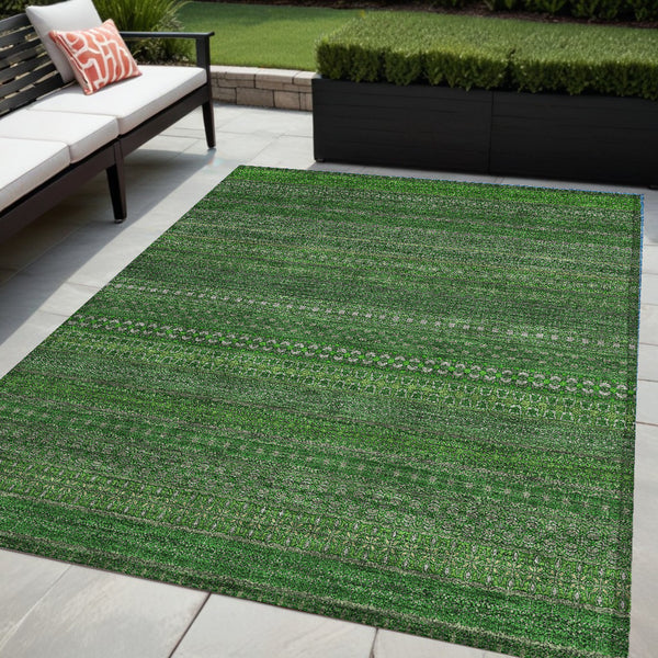 Homeroots 5' X 8' Fern Green Striped Washable Non Skid Indoor Outdoor Area Rug Fern Polyester 560712