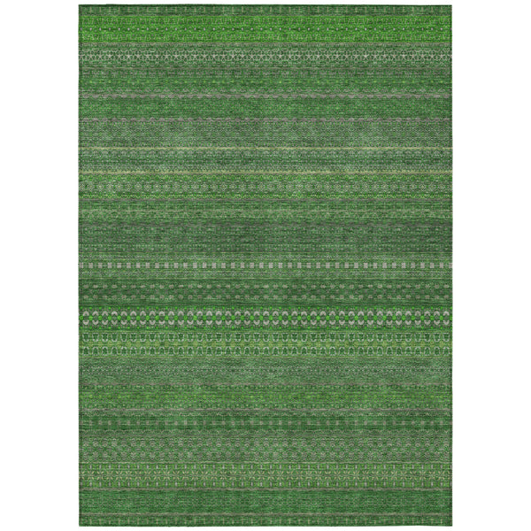 Homeroots 5' X 8' Fern Green Striped Washable Non Skid Indoor Outdoor Area Rug Fern Polyester 560712