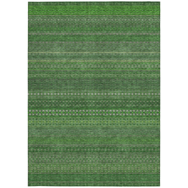 Homeroots 2' Artichoke Green Striped Washable Indoor Outdoor Runner Rug - Stylish, Stain-resistant Design 9' X 12' Polyester 560715