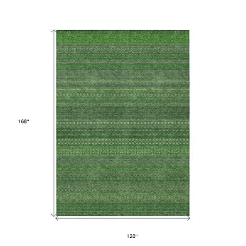 Homeroots 2' Artichoke Green Striped Washable Indoor Outdoor Runner Rug - Stylish, Stain-resistant Design 10' X 14' Polyester 560716