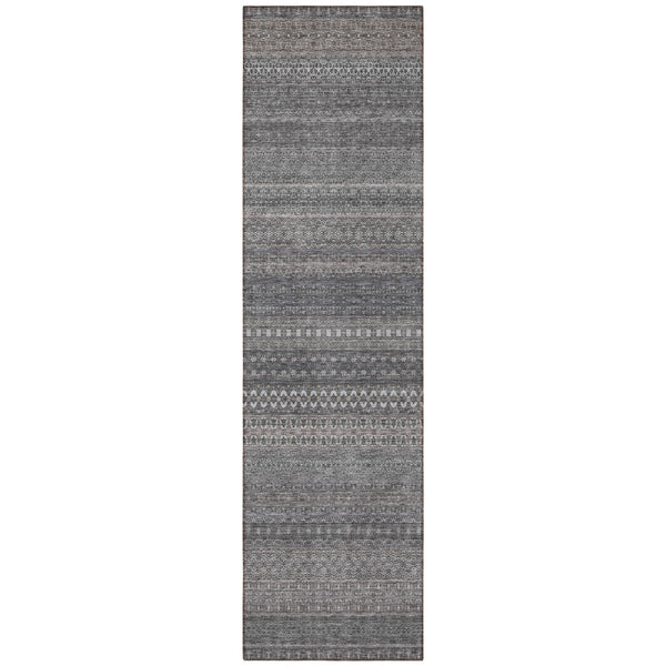 Homeroots 2' Artichoke Green Striped Washable Indoor Outdoor Runner Rug - Stylish, Stain-resistant Design Gray Polyester 560718