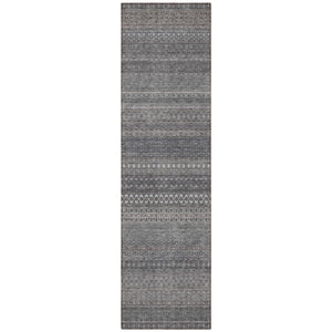 Homeroots 2' Artichoke Green Striped Washable Indoor Outdoor Runner Rug - Stylish, Stain-resistant Design Gray Polyester 560718