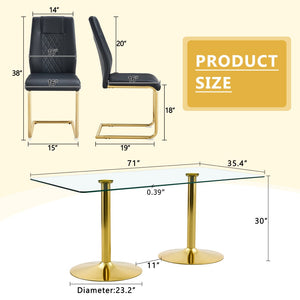 English Elm Scalable Extendable Dining Set with Wood Grain Table and Gray Linen Chairs 8 Piece Black,Gold,Transparent W1151S04560