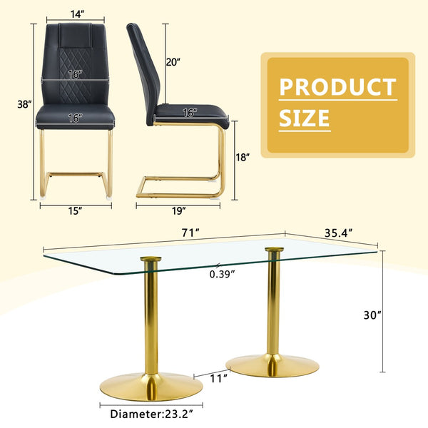 English Elm Scalable Extendable Dining Set with Wood Grain Table and Gray Linen Chairs 8 Piece Black,Gold,Transparent W1151S04560
