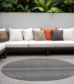 Homeroots 2' Artichoke Green Striped Washable Indoor Outdoor Runner Rug - Stylish, Stain-resistant Design 8' Round Polyester 560722