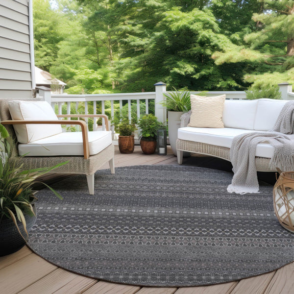 Homeroots 2' Artichoke Green Striped Washable Indoor Outdoor Runner Rug - Stylish, Stain-resistant Design 8' Round Polyester 560722