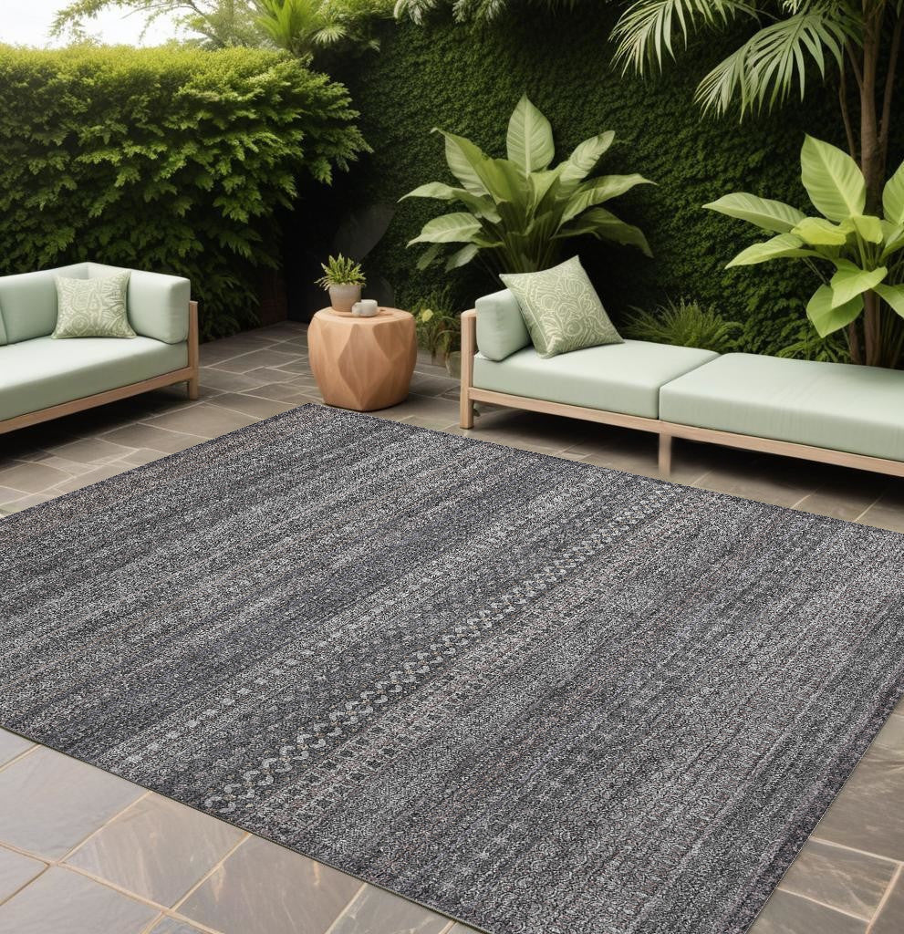 Homeroots 2' Artichoke Green Striped Washable Indoor Outdoor Runner Rug - Stylish, Stain-resistant Design 8' X 10' Polyester 560723