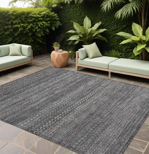 Homeroots 2' Artichoke Green Striped Washable Indoor Outdoor Runner Rug - Stylish, Stain-resistant Design 8' X 10' Polyester 560723