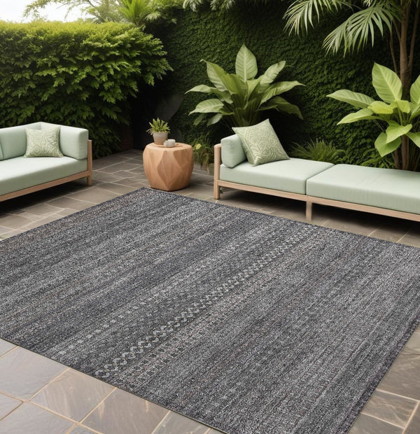 Homeroots 2' Artichoke Green Striped Washable Indoor Outdoor Runner Rug - Stylish, Stain-resistant Design 8' X 10' Polyester 560723