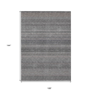 Homeroots 9' X 12' Gray Striped Washable Non Skid Indoor Outdoor Area Rug Gray Polyester 560724