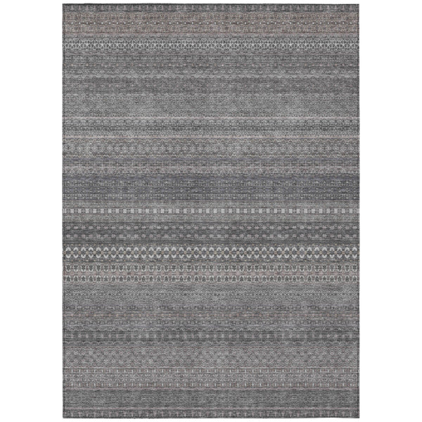 Homeroots 9' X 12' Gray Striped Washable Non Skid Indoor Outdoor Area Rug Gray Polyester 560724