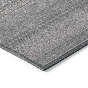 Homeroots 9' X 12' Gray Striped Washable Non Skid Indoor Outdoor Area Rug Gray Polyester 560724