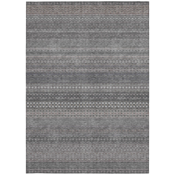 Homeroots 10' X 14' Gray Striped Washable Non Skid Indoor Outdoor Area Rug Gray Polyester 560725