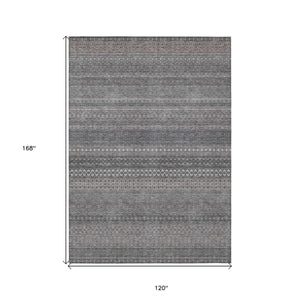 Homeroots 10' X 14' Gray Striped Washable Non Skid Indoor Outdoor Area Rug Gray Polyester 560725
