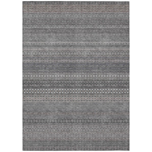 Homeroots 10' X 14' Gray Striped Washable Non Skid Indoor Outdoor Area Rug Gray Polyester 560725