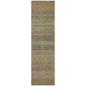 Homeroots 2' Artichoke Green Striped Washable Indoor Outdoor Runner Rug - Stylish, Stain-resistant Design Khaki Polyester 560727