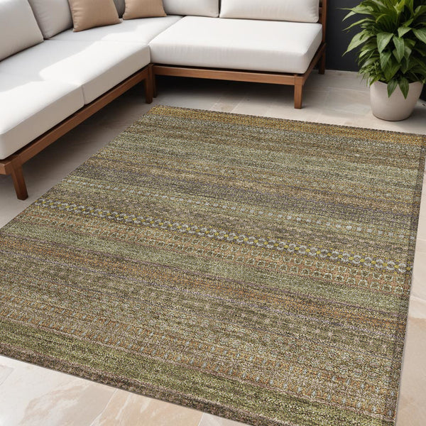 Homeroots 2' Artichoke Green Striped Washable Indoor Outdoor Runner Rug - Stylish, Stain-resistant Design 5' X 8' Polyester 560730