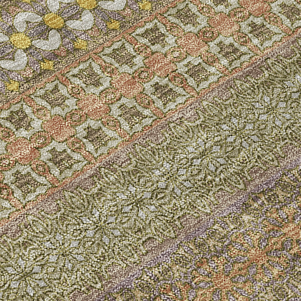 Homeroots 2' Artichoke Green Striped Washable Indoor Outdoor Runner Rug - Stylish, Stain-resistant Design 5' X 8' Polyester 560730