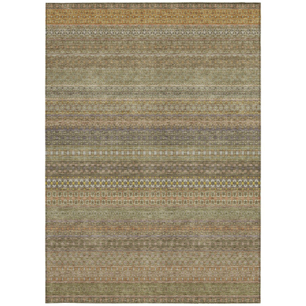 Homeroots 2' Artichoke Green Striped Washable Indoor Outdoor Runner Rug - Stylish, Stain-resistant Design 8' X 10' Polyester 560732