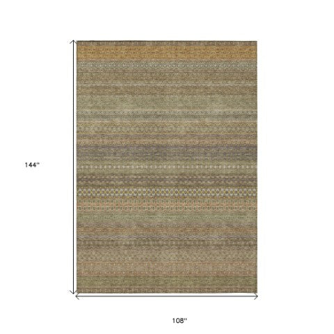 Homeroots 2' Artichoke Green Striped Washable Indoor Outdoor Runner Rug - Stylish, Stain-resistant Design 9' X 12' Polyester 560733