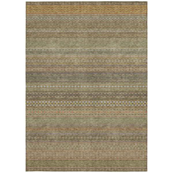 Homeroots 10' X 14' Khaki Striped Washable Non Skid Indoor Outdoor Area Rug Khaki Polyester 560734