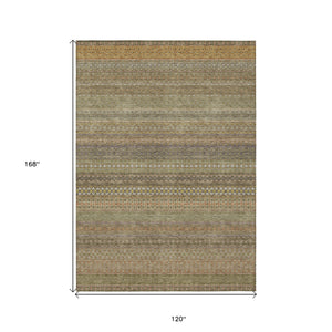 Homeroots 10' X 14' Khaki Striped Washable Non Skid Indoor Outdoor Area Rug Khaki Polyester 560734