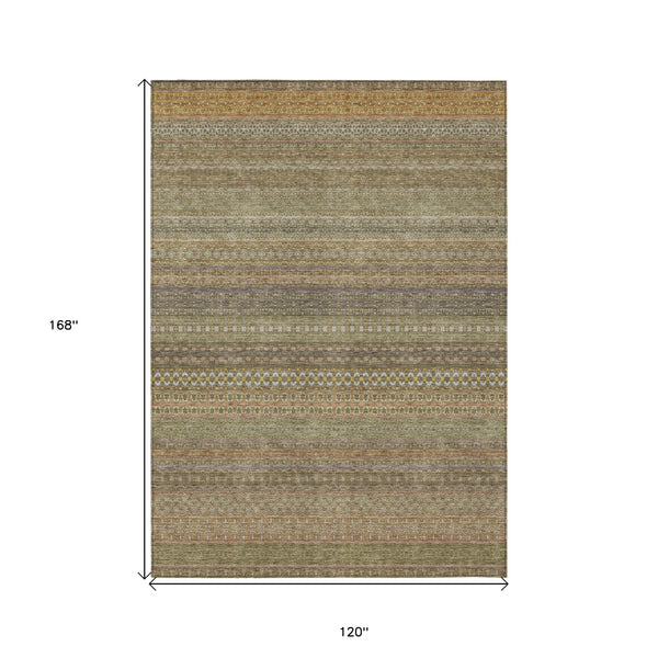 Homeroots 10' X 14' Khaki Striped Washable Non Skid Indoor Outdoor Area Rug Khaki Polyester 560734