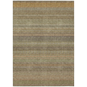 Homeroots 10' X 14' Khaki Striped Washable Non Skid Indoor Outdoor Area Rug Khaki Polyester 560734