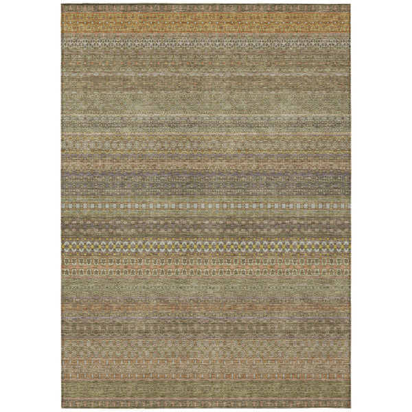 Homeroots 10' X 14' Khaki Striped Washable Non Skid Indoor Outdoor Area Rug Khaki Polyester 560734