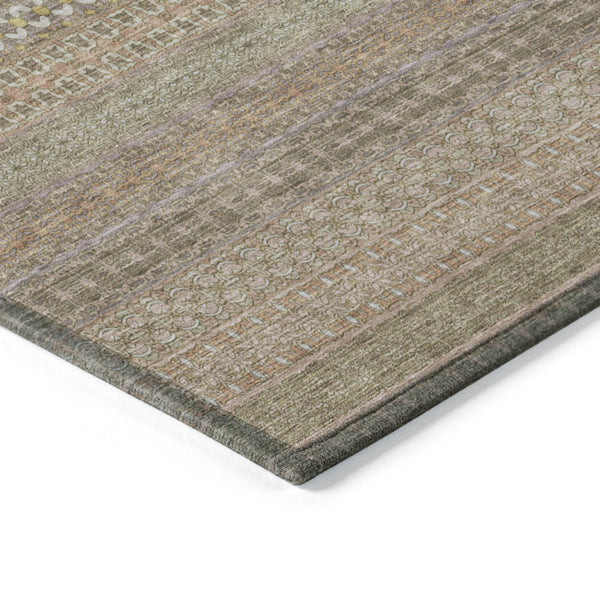 Homeroots 10' X 14' Khaki Striped Washable Non Skid Indoor Outdoor Area Rug Khaki Polyester 560734