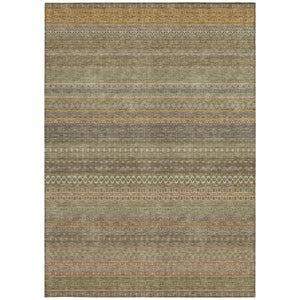 Homeroots 10' X 14' Khaki Striped Washable Non Skid Indoor Outdoor Area Rug Khaki Polyester 560734