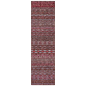 Homeroots 2' Artichoke Green Striped Washable Indoor Outdoor Runner Rug - Stylish, Stain-resistant Design Merlot Polyester 560736