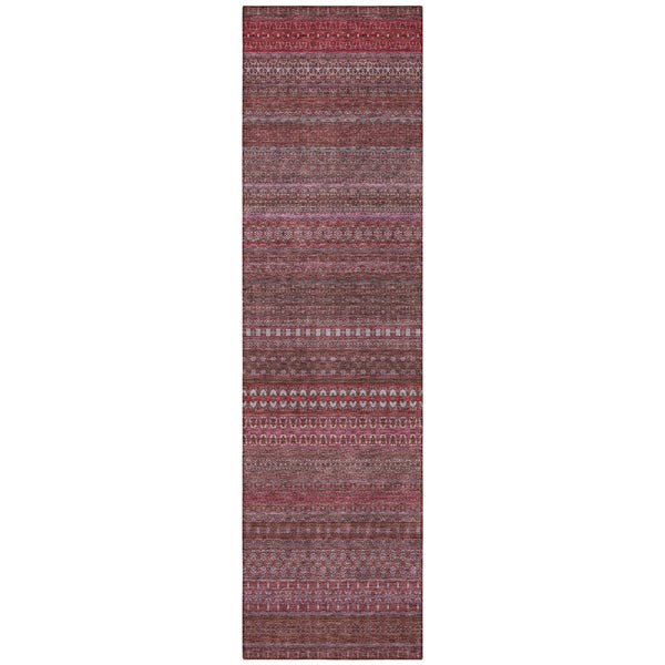 Homeroots 2' Artichoke Green Striped Washable Indoor Outdoor Runner Rug - Stylish, Stain-resistant Design Merlot Polyester 560736