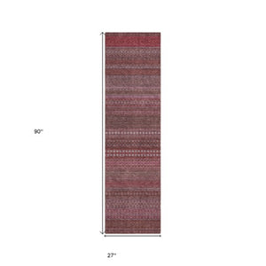 Homeroots 2' Artichoke Green Striped Washable Indoor Outdoor Runner Rug - Stylish, Stain-resistant Design Merlot Polyester 560736