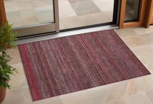 Homeroots 3' X 5' Merlot Striped Washable Non Skid Indoor Outdoor Area Rug Merlot Polyester 560738