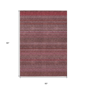 Homeroots 5' X 8' Merlot Striped Washable Non Skid Indoor Outdoor Area Rug Merlot Polyester 560739