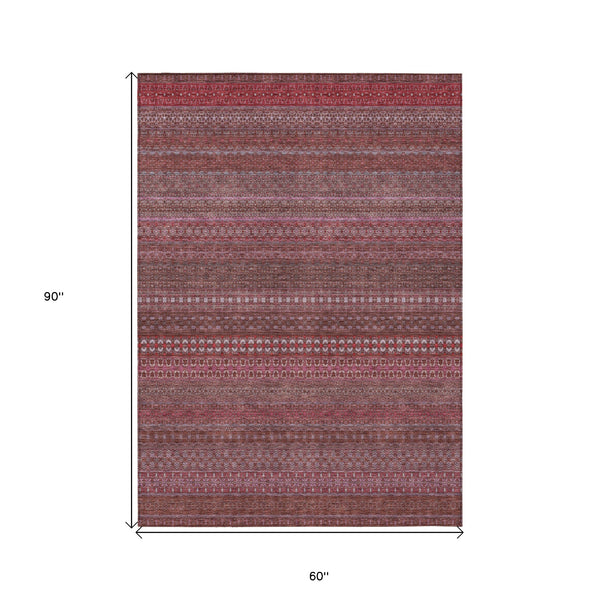 Homeroots 5' X 8' Merlot Striped Washable Non Skid Indoor Outdoor Area Rug Merlot Polyester 560739