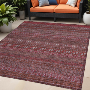 Homeroots 5' X 8' Merlot Striped Washable Non Skid Indoor Outdoor Area Rug Merlot Polyester 560739