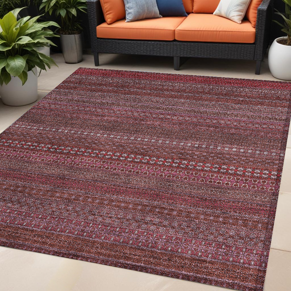 Homeroots 5' X 8' Merlot Striped Washable Non Skid Indoor Outdoor Area Rug Merlot Polyester 560739