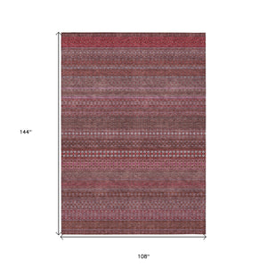 Homeroots 9' X 12' Merlot Striped Washable Non Skid Indoor Outdoor Area Rug Merlot Polyester 560742