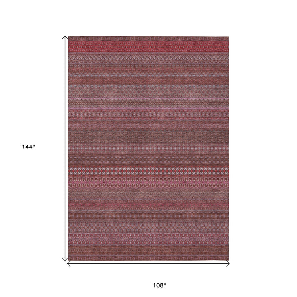 Homeroots 9' X 12' Merlot Striped Washable Non Skid Indoor Outdoor Area Rug Merlot Polyester 560742