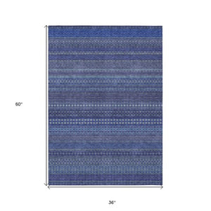 Homeroots 2' Artichoke Green Striped Washable Indoor Outdoor Runner Rug - Stylish, Stain-resistant Design 3' X 5' Polyester 560747