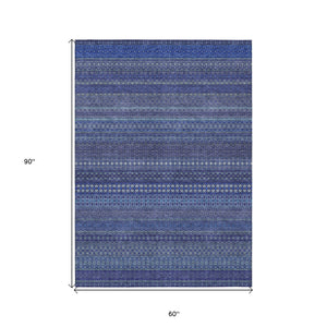 Homeroots 5' X 8' Navy Blue Striped Washable Non Skid Indoor Outdoor Area Rug Navy Polyester 560748