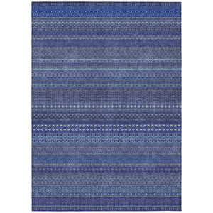 Homeroots 5' X 8' Navy Blue Striped Washable Non Skid Indoor Outdoor Area Rug Navy Polyester 560748