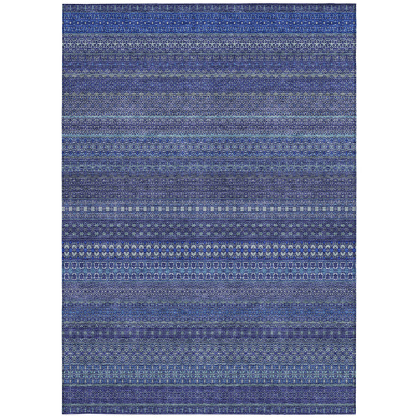 Homeroots 5' X 8' Navy Blue Striped Washable Non Skid Indoor Outdoor Area Rug Navy Polyester 560748