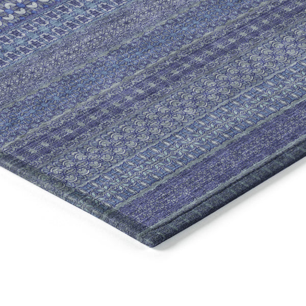 Homeroots 5' X 8' Navy Blue Striped Washable Non Skid Indoor Outdoor Area Rug Navy Polyester 560748