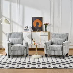 English Elm Modern Striped Upholstered Accent Chair with Arms, Nailhead Trim, Solid Wood Frame and Plush Foam Seating Grey W3373P363920
