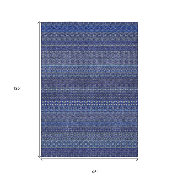 Homeroots 8' X 10' Navy Blue Striped Washable Non Skid Indoor Outdoor Area Rug Navy Polyester 560750