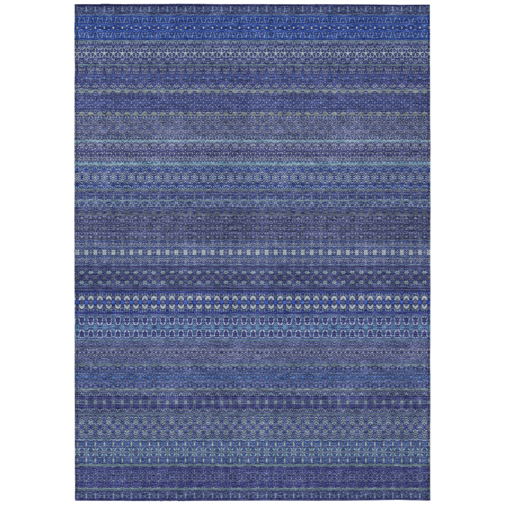 Homeroots 8' X 10' Navy Blue Striped Washable Non Skid Indoor Outdoor Area Rug Navy Polyester 560750