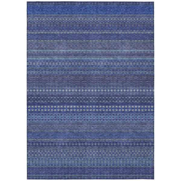 Homeroots 8' X 10' Navy Blue Striped Washable Non Skid Indoor Outdoor Area Rug Navy Polyester 560750